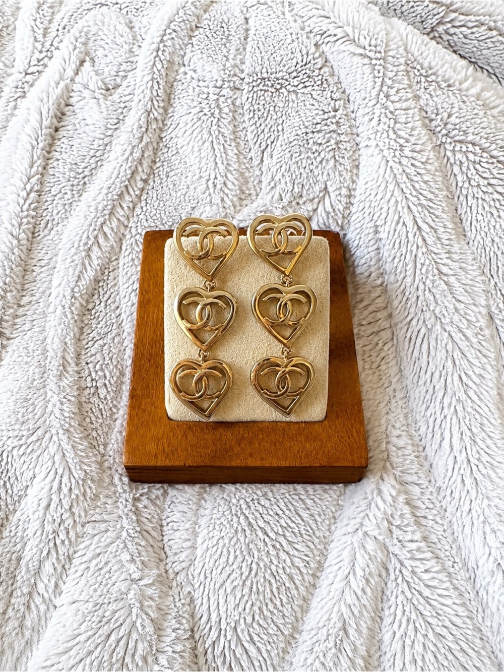 Gold Heart Drop Earrings with Interlocking Logo Motif
